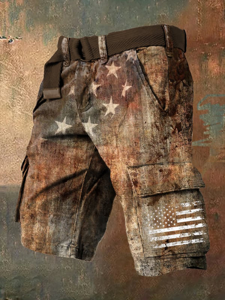 Men's Vintage Independence Day Print Casual Pockets Shorts