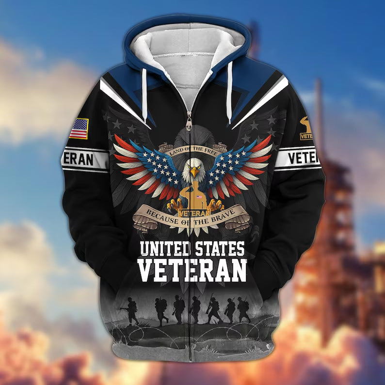 😊Premium US Veterans Zip Hoodie, Gifts For US Veterans, Veterans Day.
