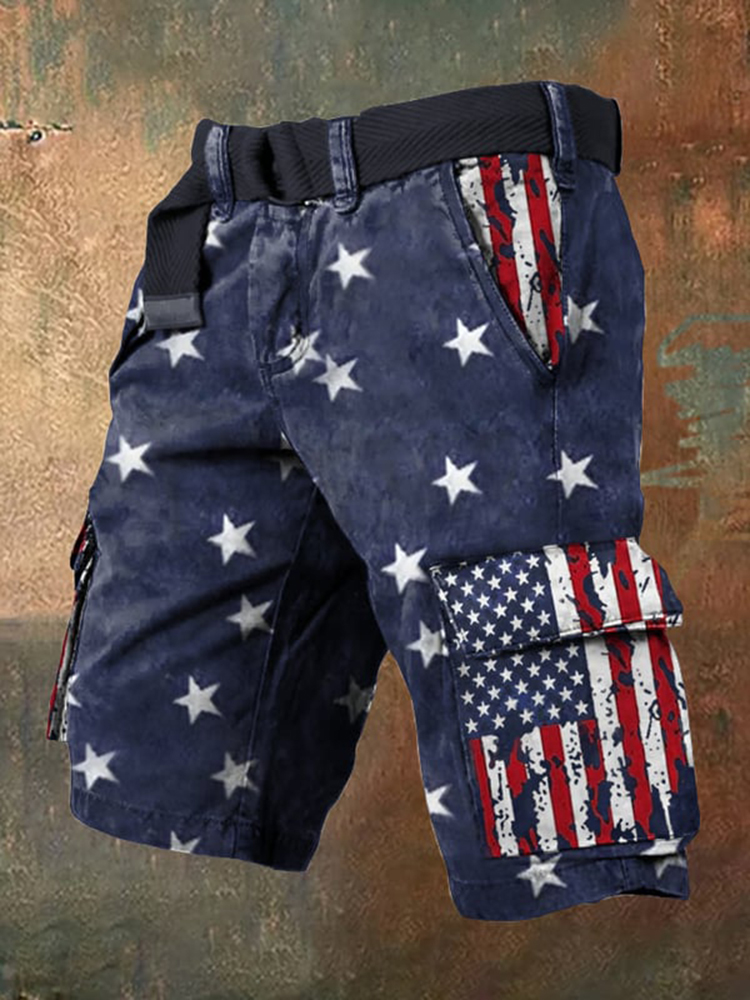 Men's Independence Day Flag Print Casual Pockets Shorts