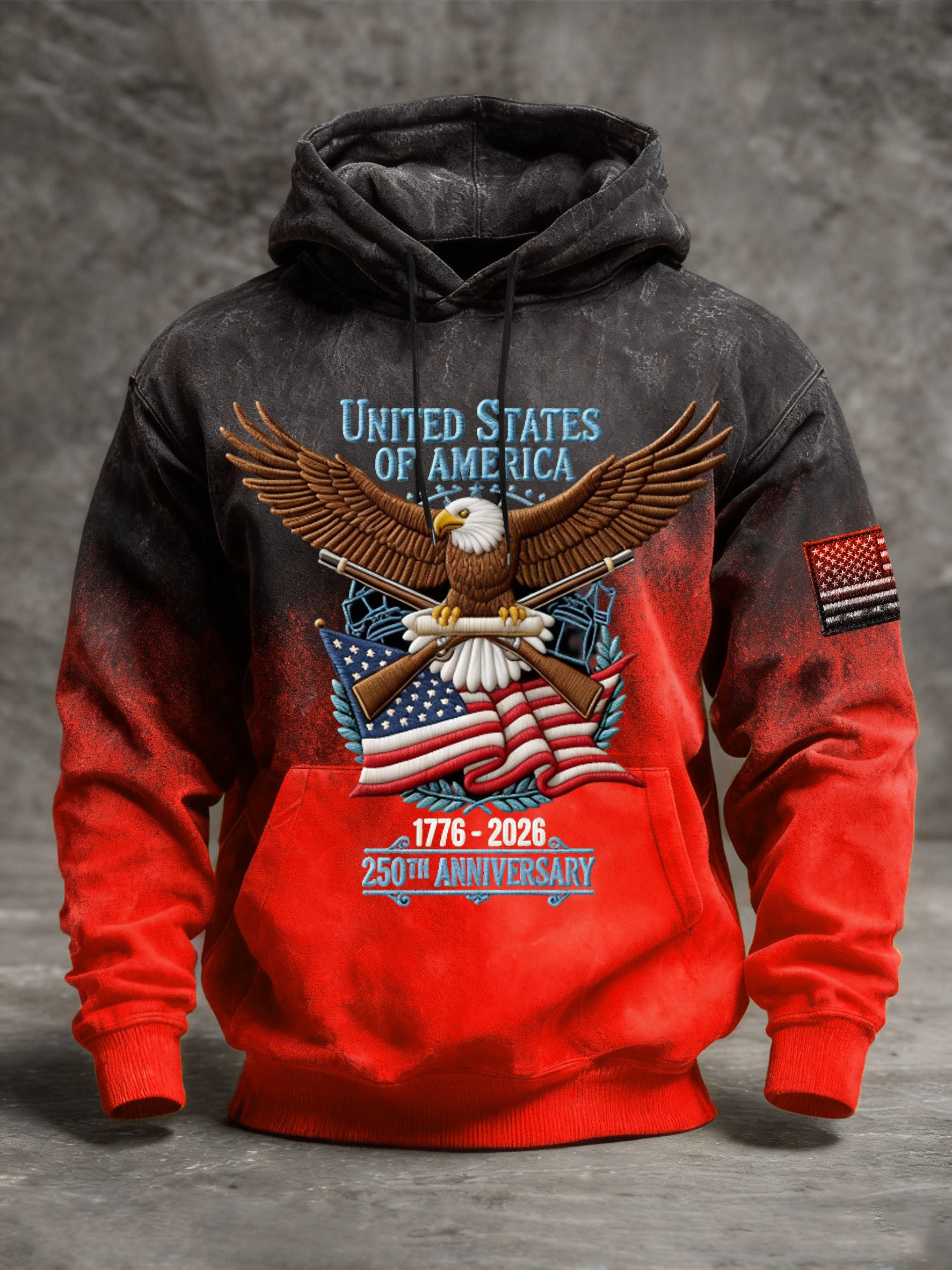 Men's Vintage American Flag Print Hooded Sweatshirt