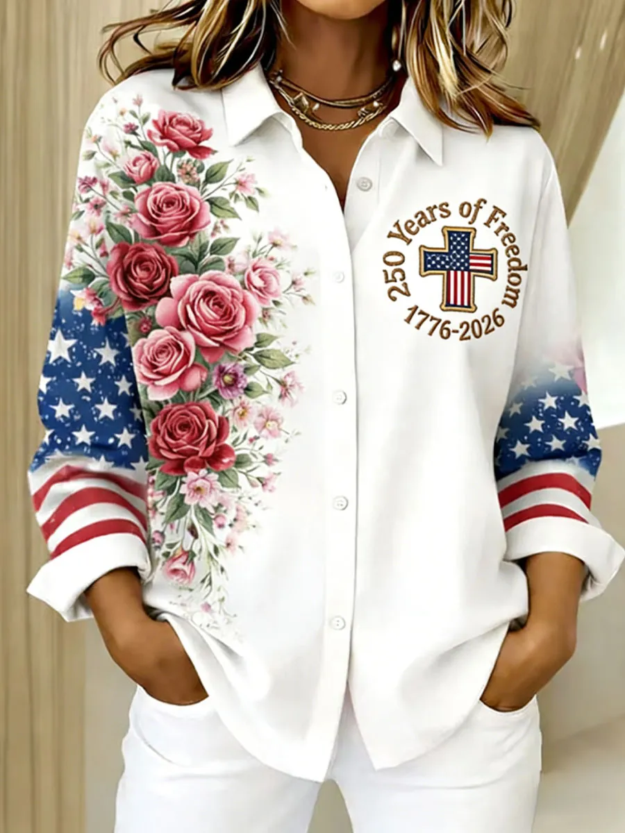 Women'S Casual American 250th Anniversary Commemorative Printed Shirt