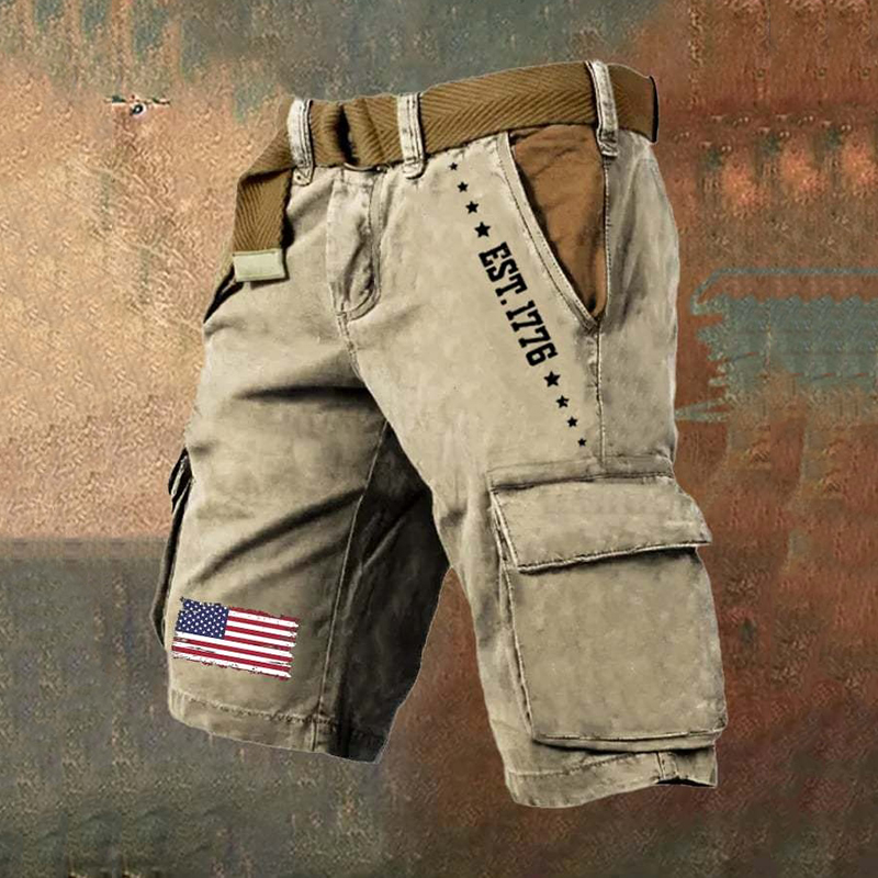 Men's Retro Usa Est 1776 Print Cargo Shorts