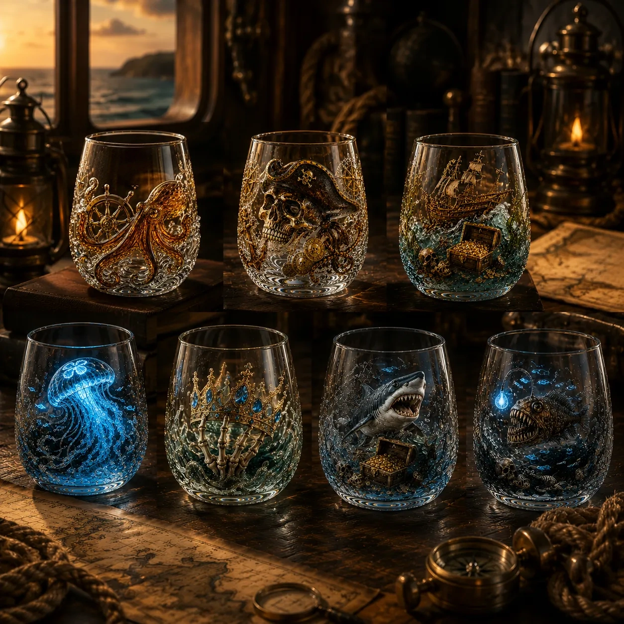 Release The Kraken Pirate Glass Collection — 7-Piece Legendary Ocean Treasure Set🔥🔥🔥