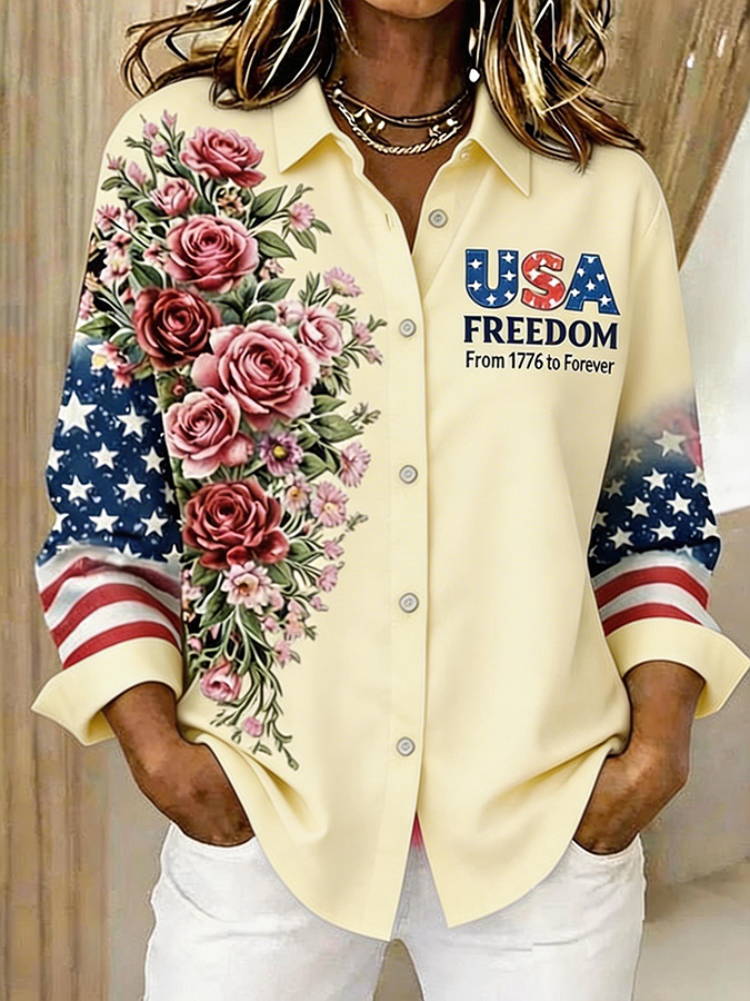 Women'S Casual American 250th Anniversary Commemorative Printed Shirt