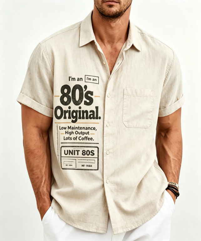"80's Original" Vintage Men's Short Sleeve Shirt - Funny Retro Button-Down Casual Shirt
