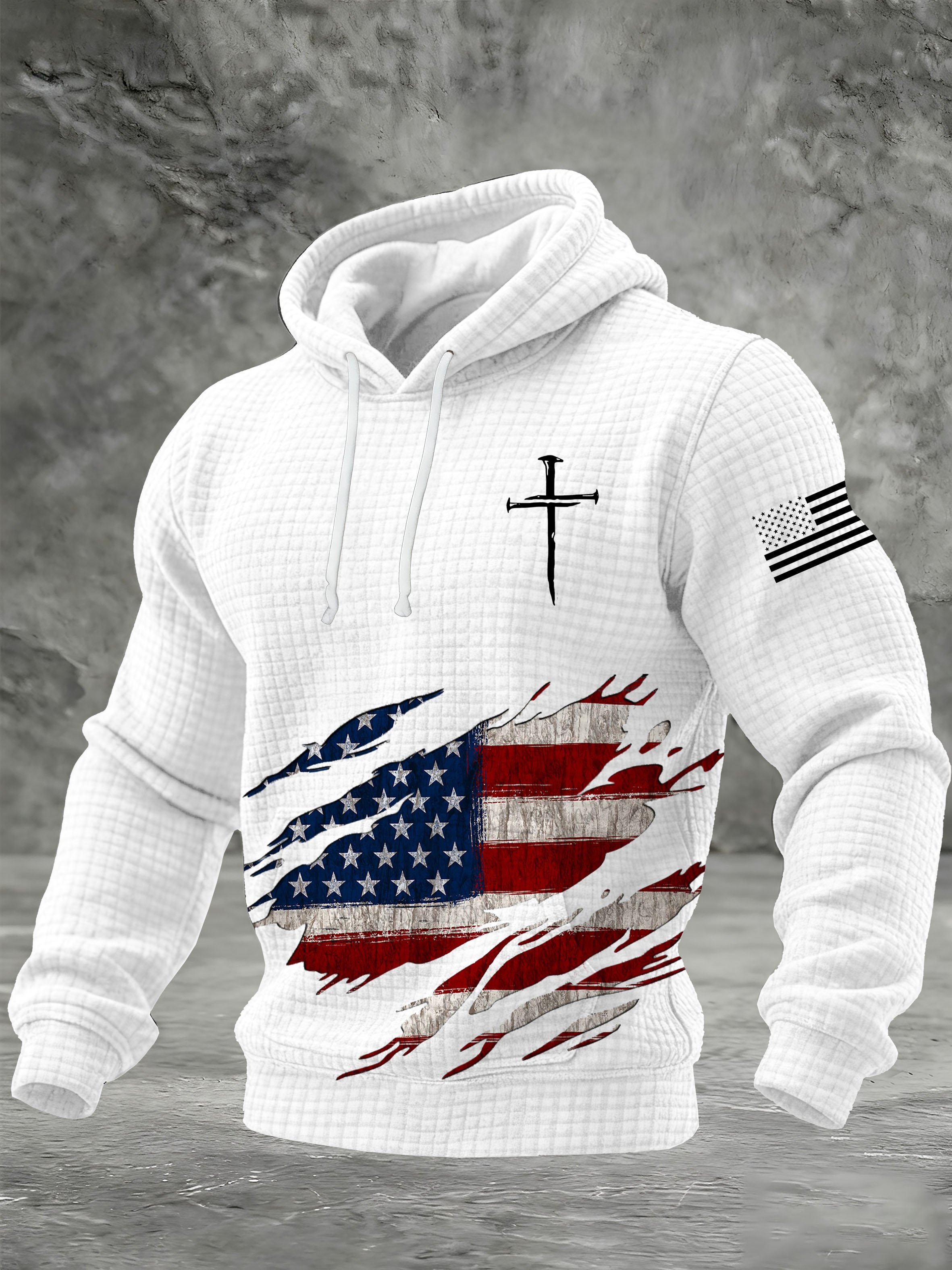 Men's Vintage American Flag Print  Hooded Sweatshirt