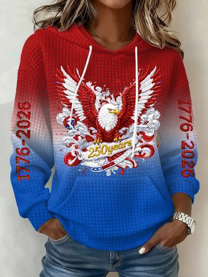 Women's casual hoodie with American 250th anniversary print.
