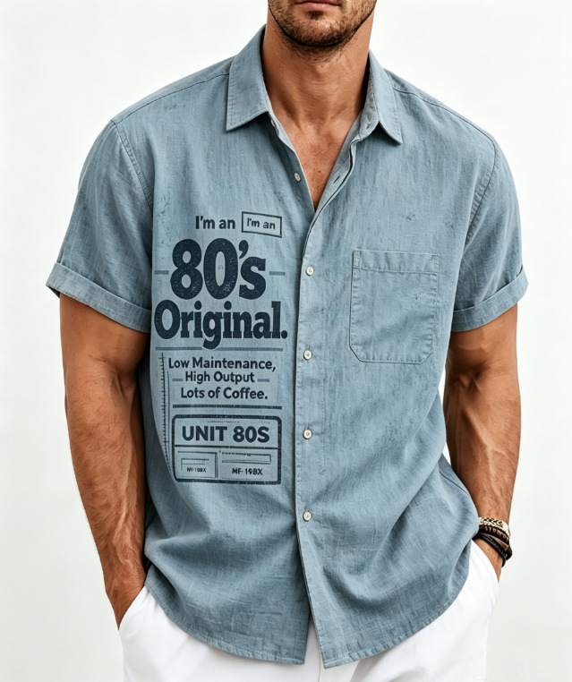 "80's Original" Vintage Men's Short Sleeve Shirt - Funny Retro Button-Down Casual Shirt