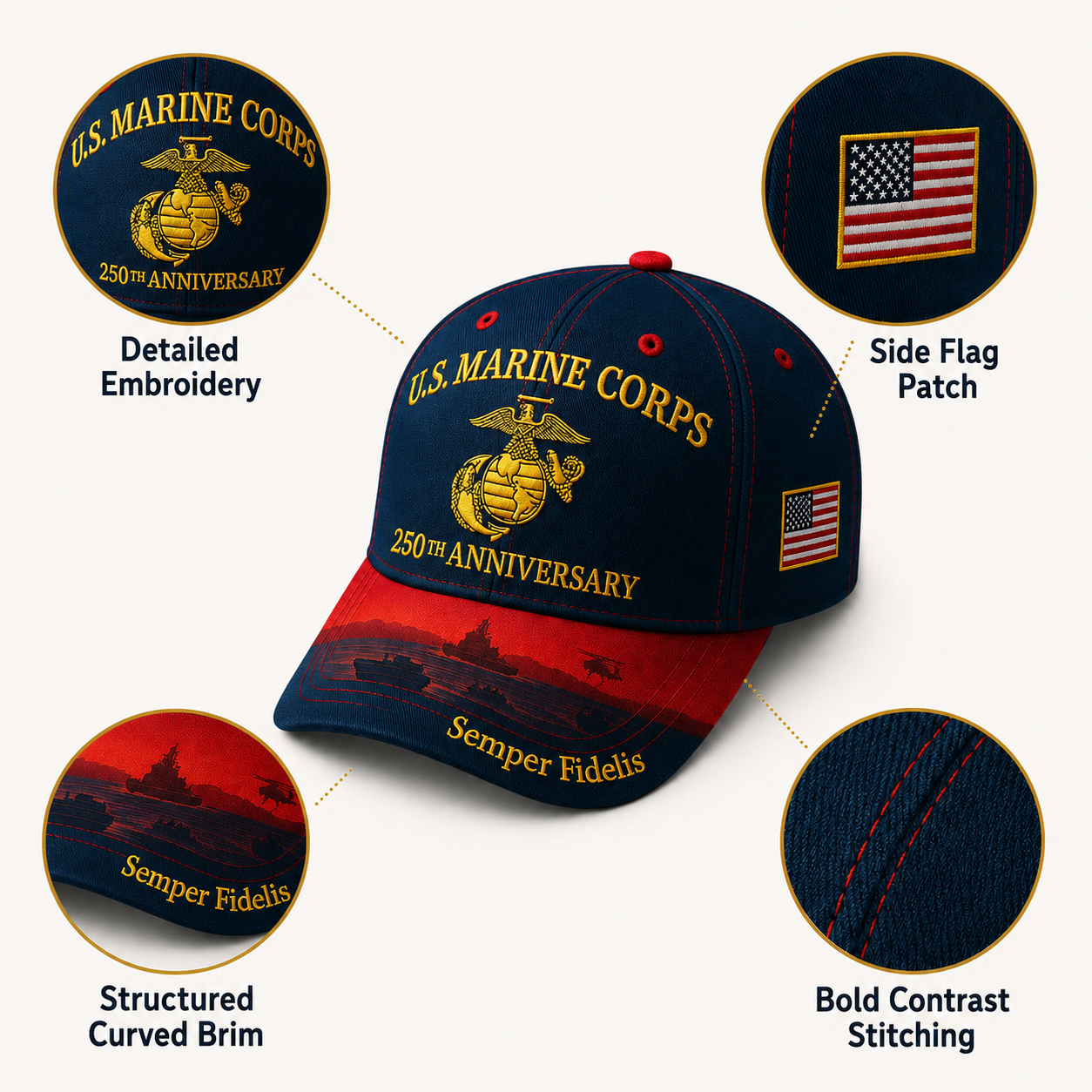 🔥 Father’s Day Sale - ❤️ U.S. Marine Corps 250th Anniversary Commemorative Embroidered Cap 🇺🇸