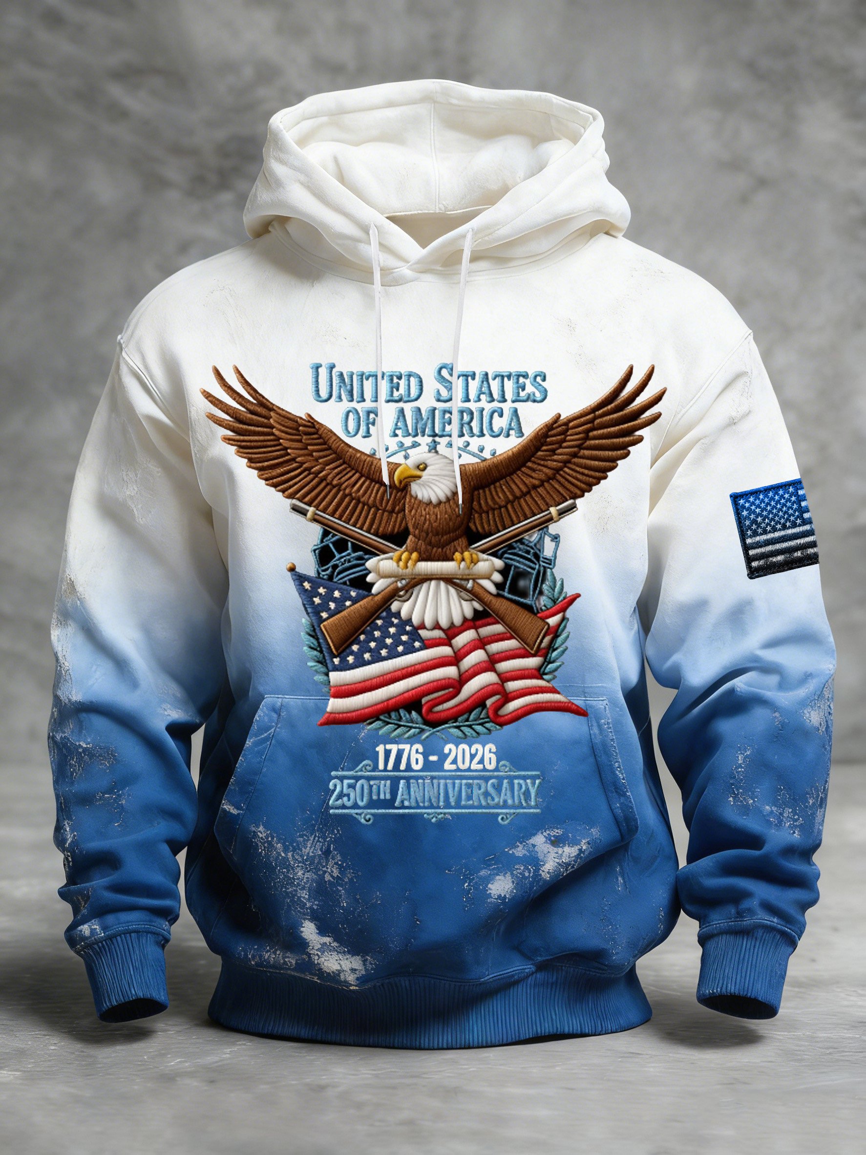 Men's Vintage American Flag Print Hooded Sweatshirt
