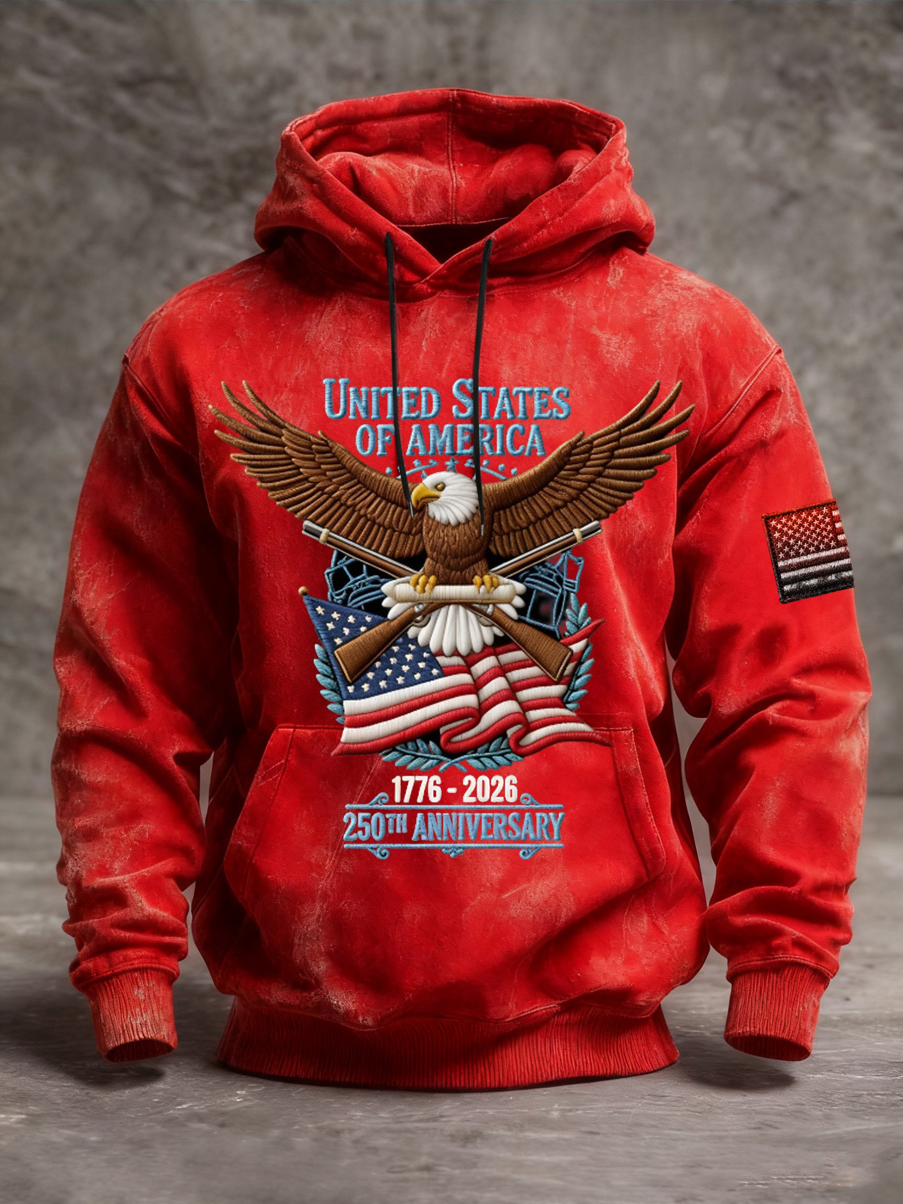 Men's Vintage American Flag Print Hooded Sweatshirt