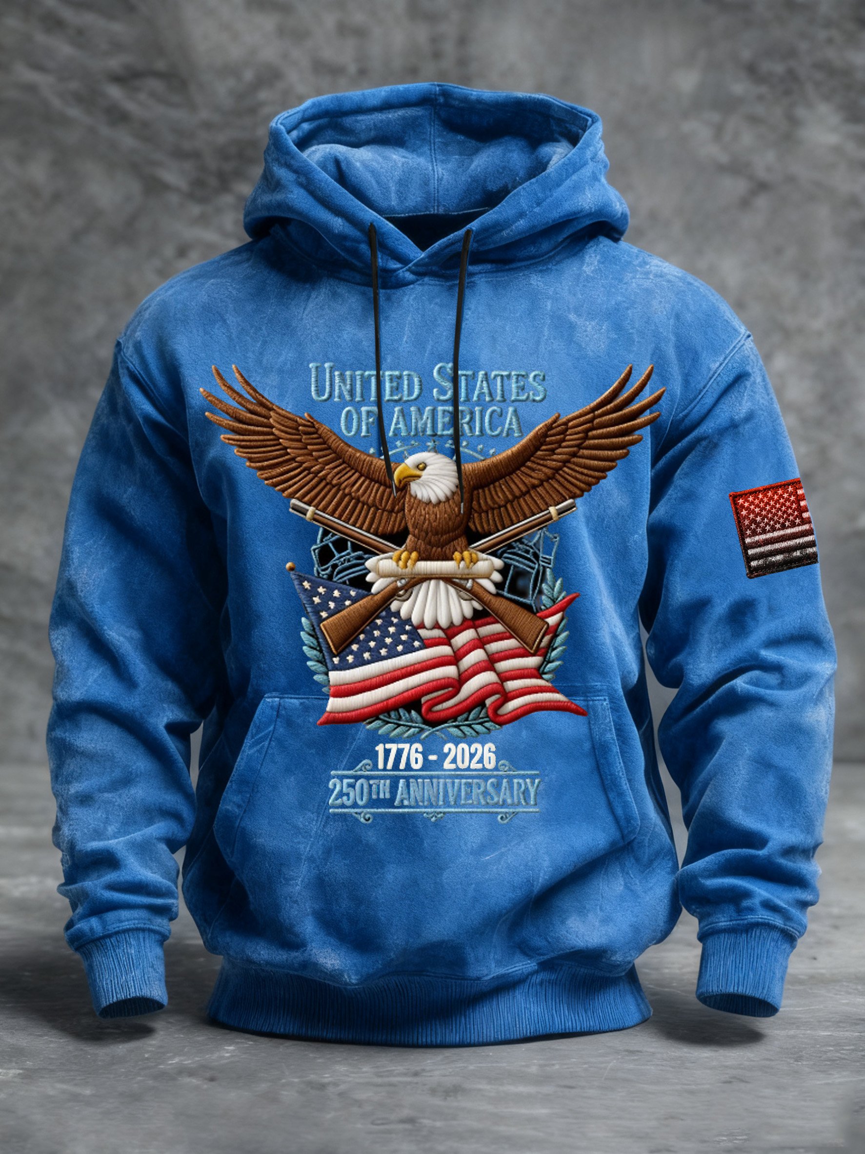 Men's Vintage American Flag Print Hooded Sweatshirt