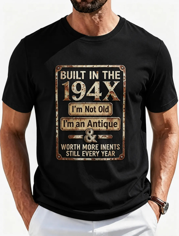 "Built In The 194X" Funny Vintage T-Shirt - "I'm An Antique" Retro Men's Graphic Tee