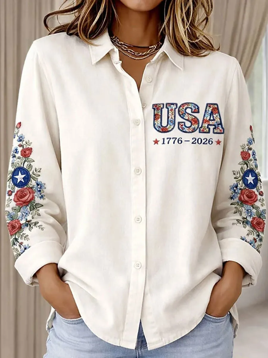 Women'S Casual American 250Th Anniversary Commemorative Printed Shirt