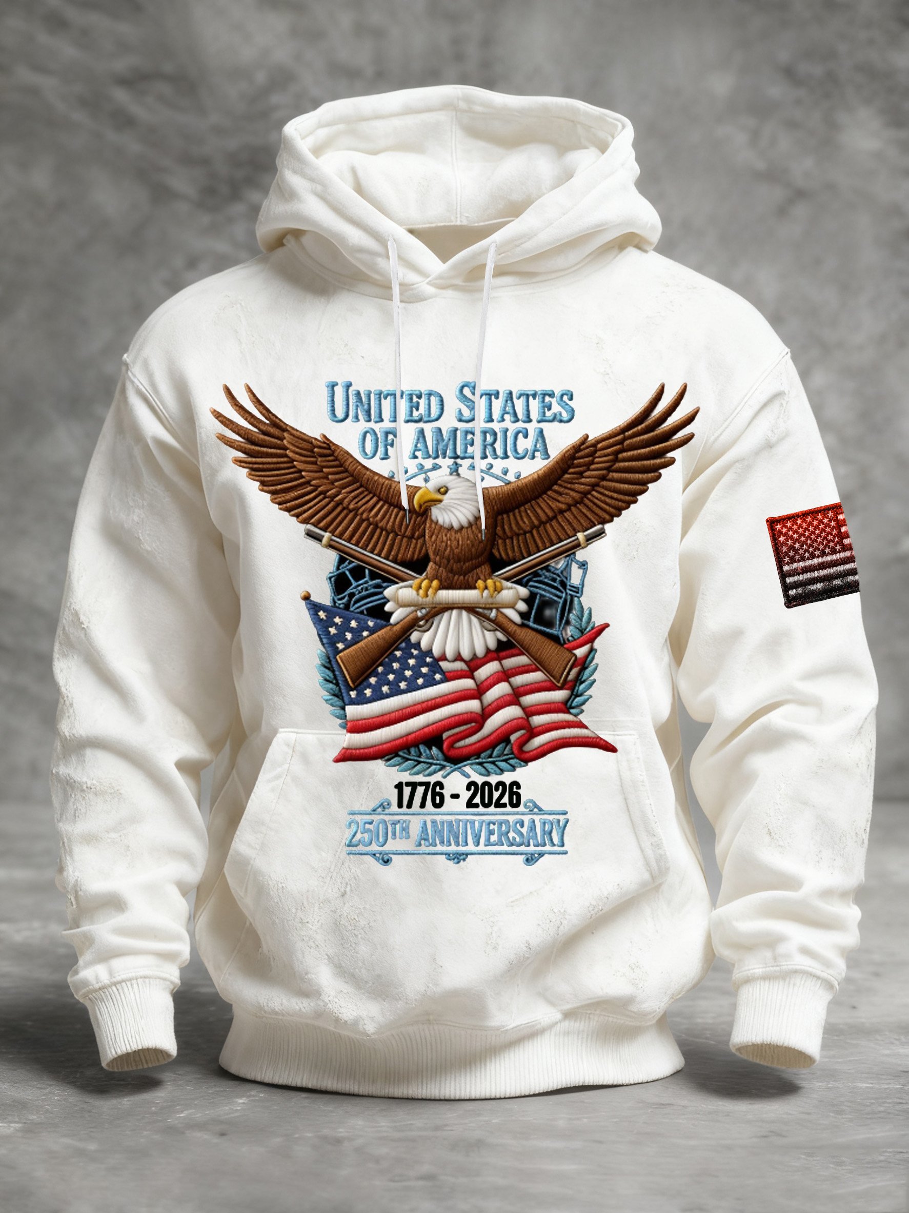 Men's Vintage American Flag Print Hooded Sweatshirt