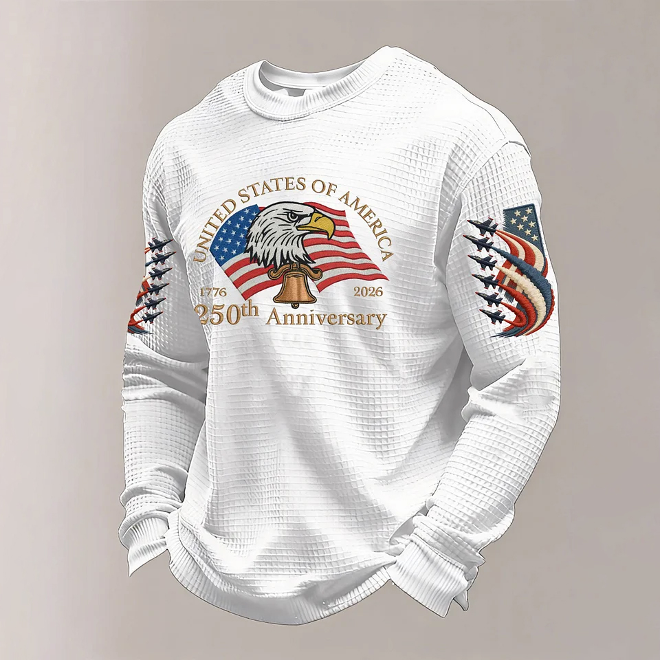 Men's American 250th Anniversary Print Waffle Knit Long-Sleeve T-Shirt