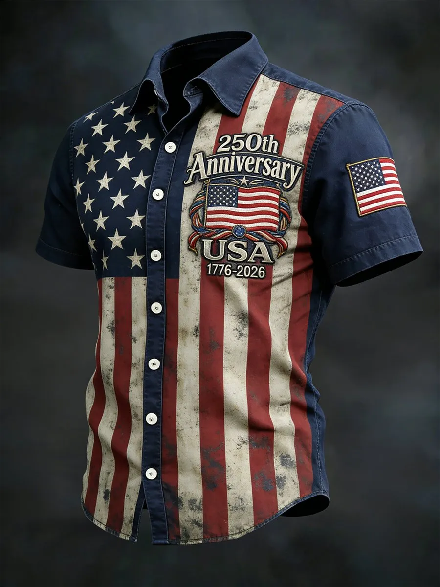Men's Retro American 250th Anniversary Short-Sleeved Shirt