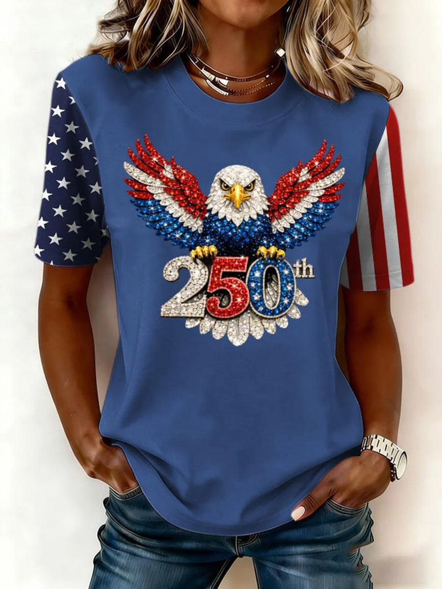 Women's Independence Day 250th Anniversary Eagle Graphic Crew Neck T-Shirt