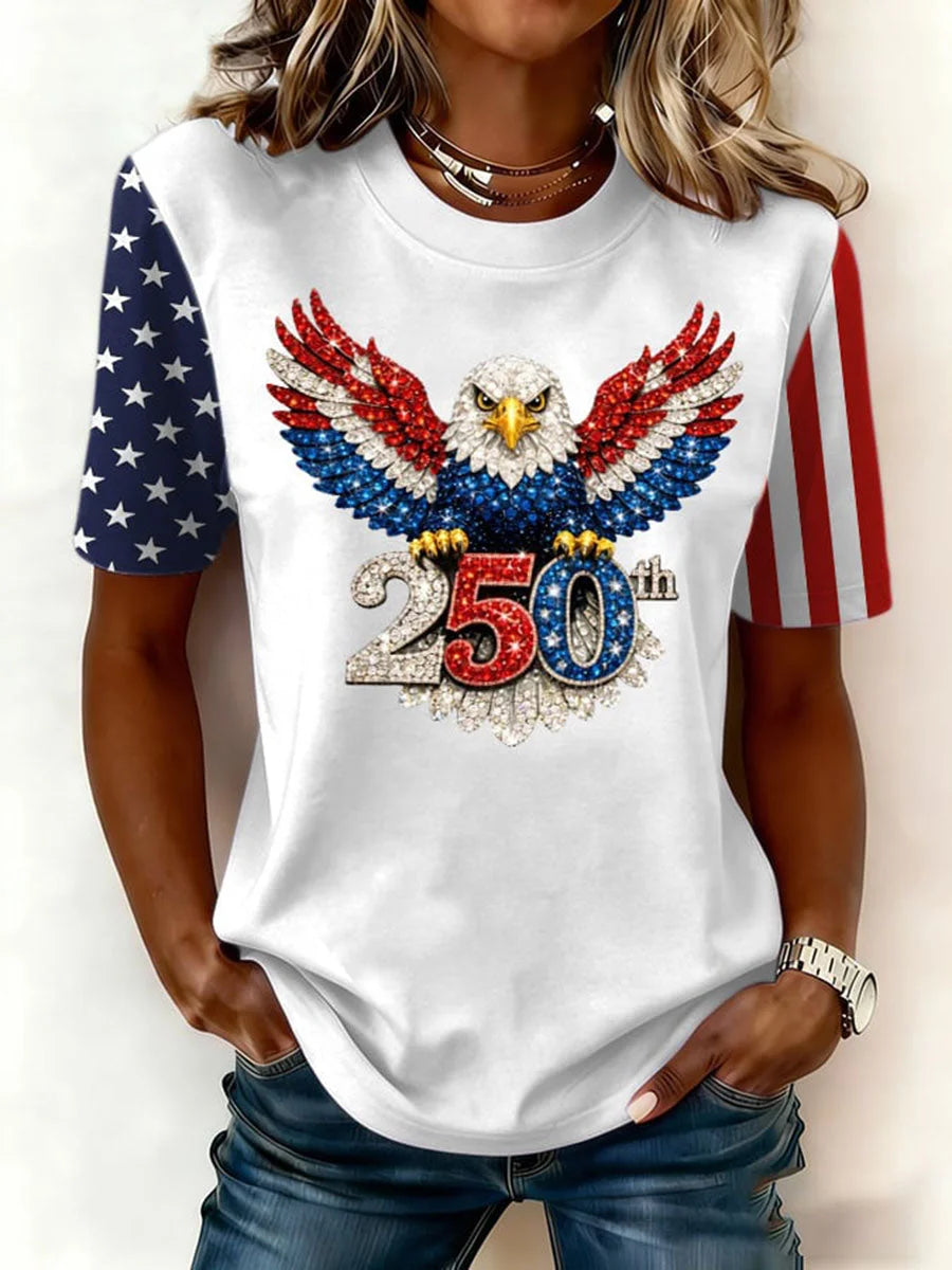 Women's Independence Day 250th Anniversary Eagle Graphic Crew Neck T-Shirt