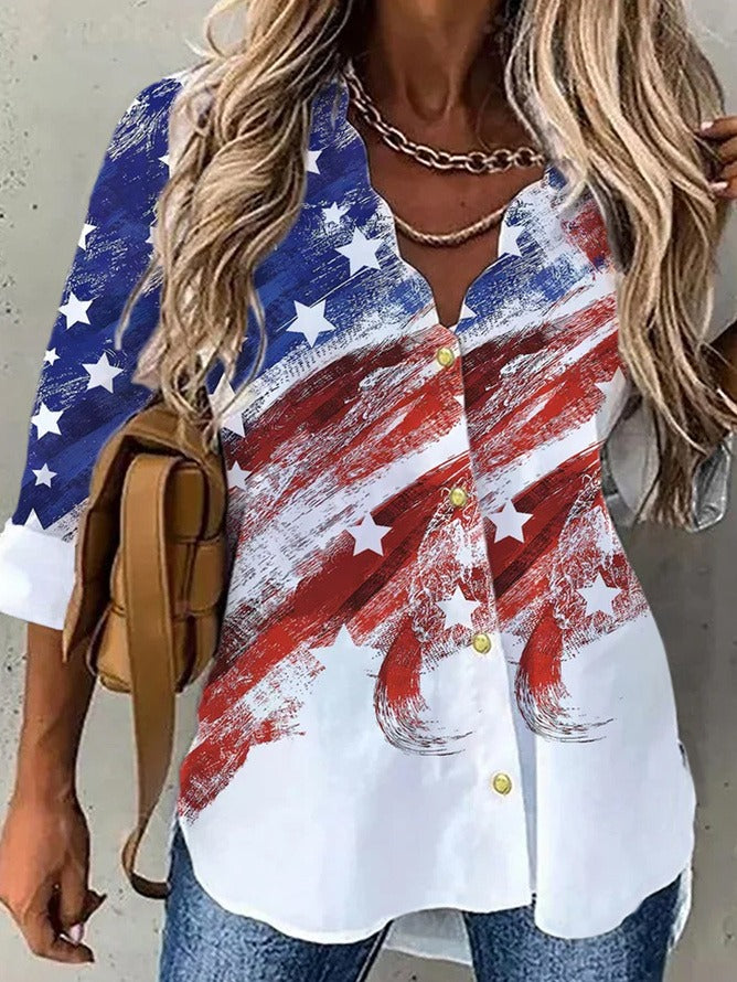 Independence Day America Flag Casual Long Sleeve Blouse – SEWSurprises