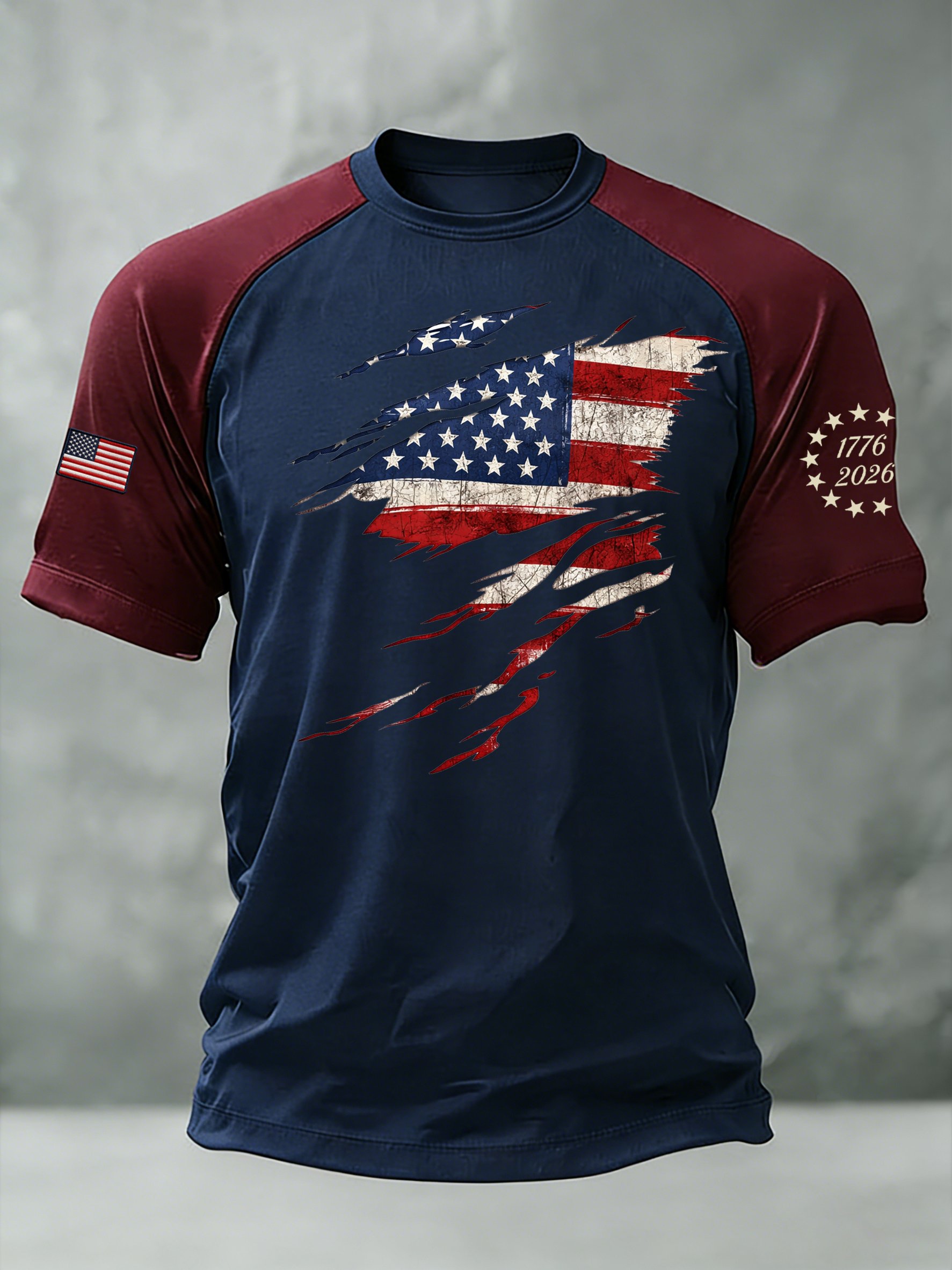 Men'S Casual Short-Sleeved Crew Neck T-Shirt With American 250th Anniversary Commemorative Print.