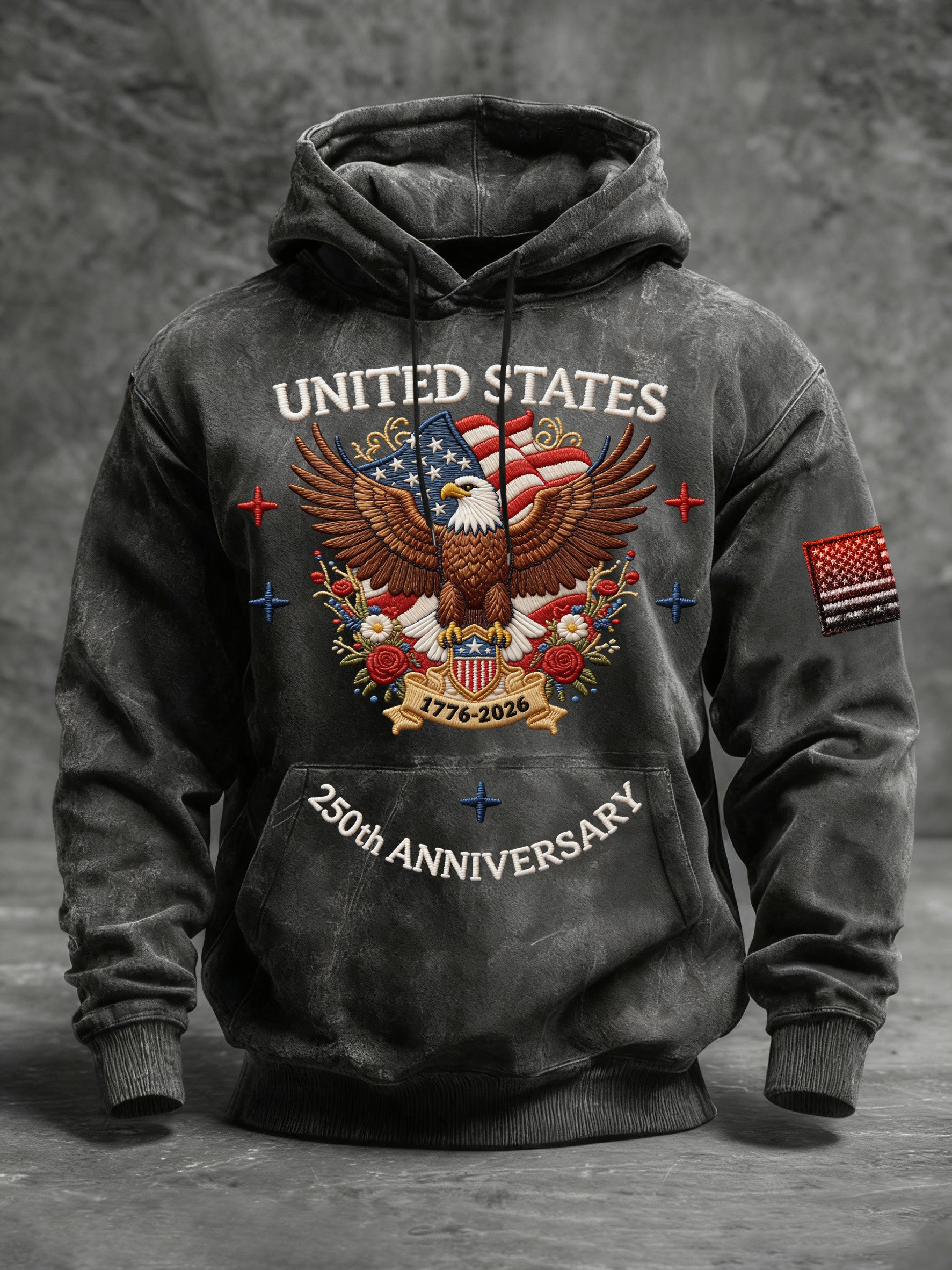 Men's Vintage American Flag Print Hooded Sweatshirt