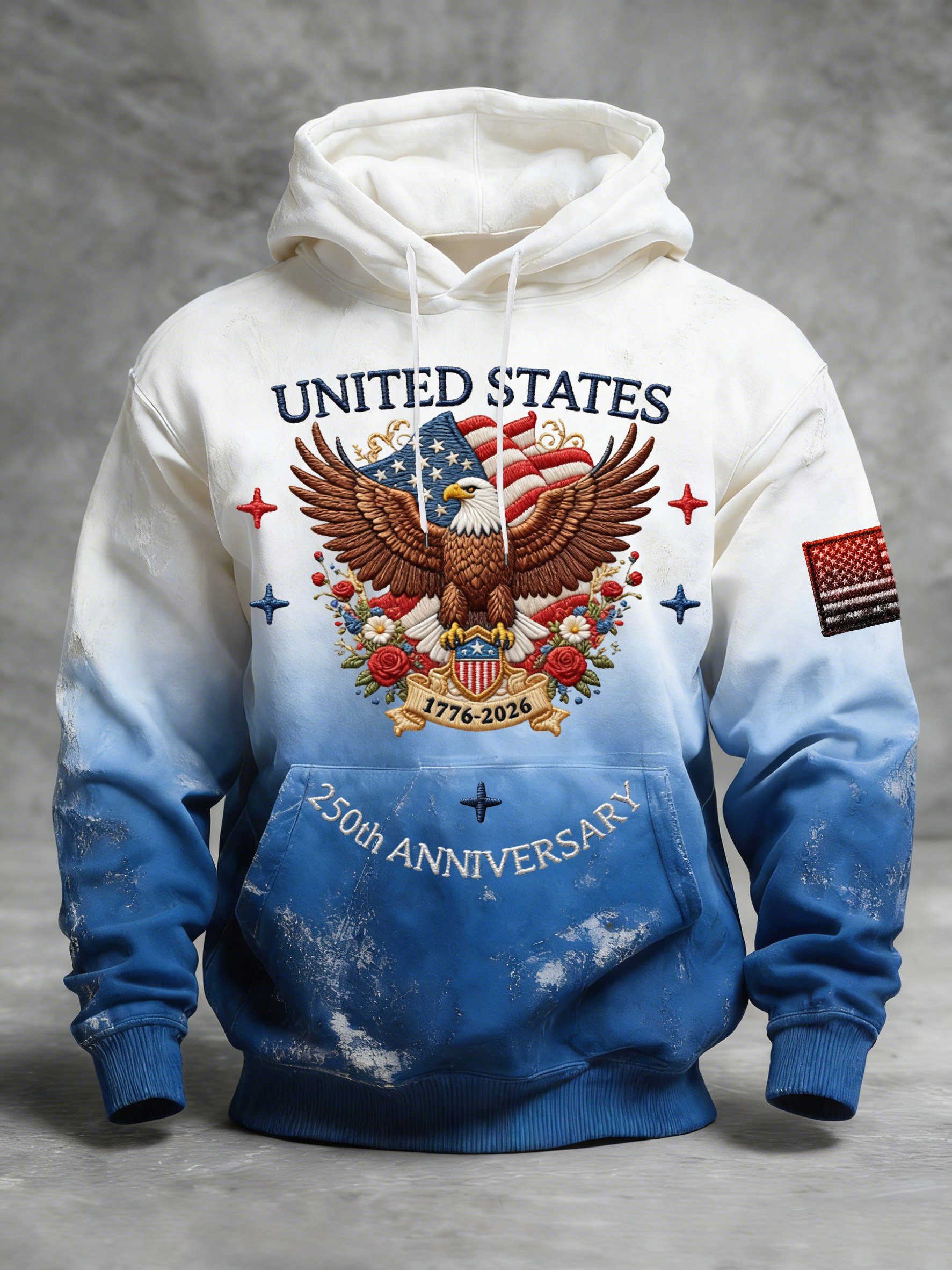 Men's Vintage American Flag Print Hooded Sweatshirt