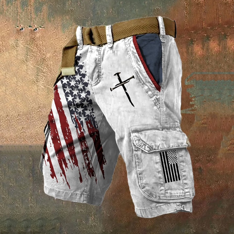 Men's Independence Day Flag Print Casual Cropped Pants