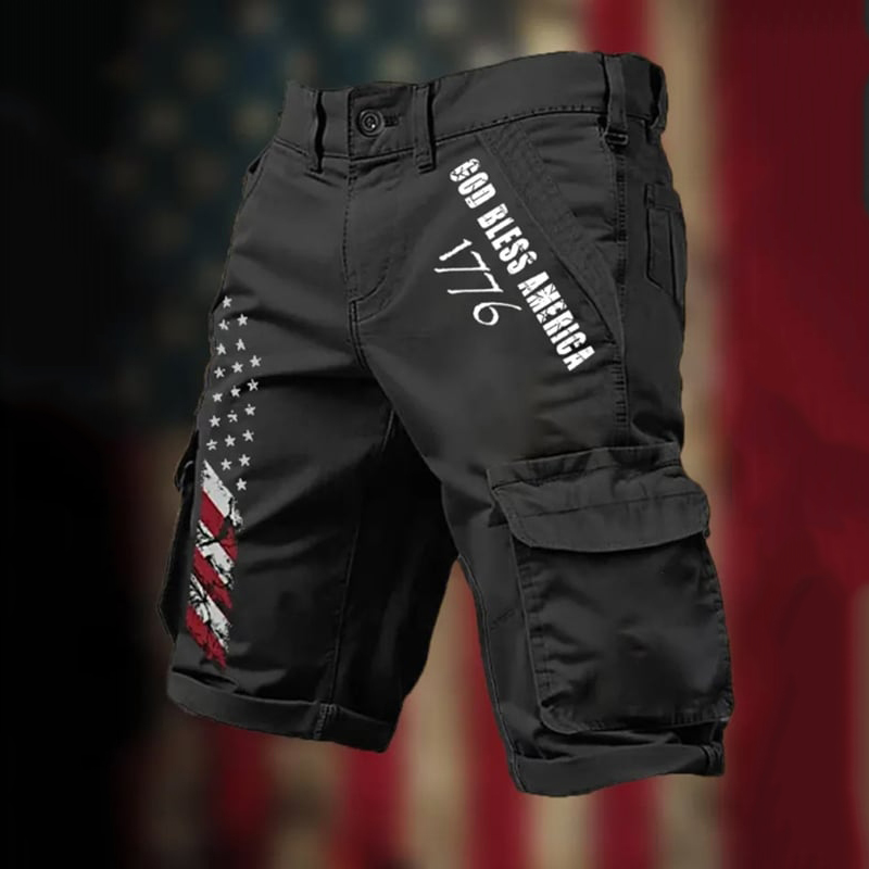 Men's Flag Independence Day Multi-pocket Print Cargo Shorts