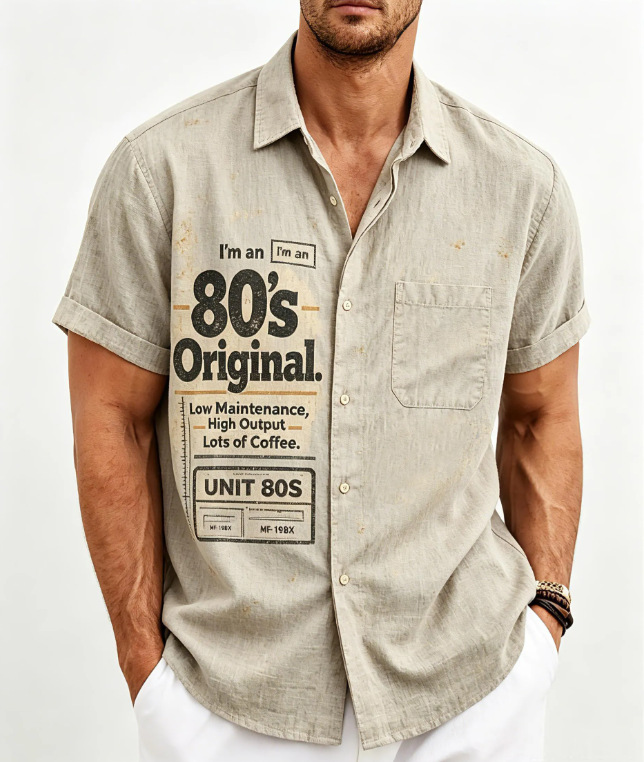 "80's Original" Vintage Men's Short Sleeve Shirt - Funny Retro Button-Down Casual Shirt
