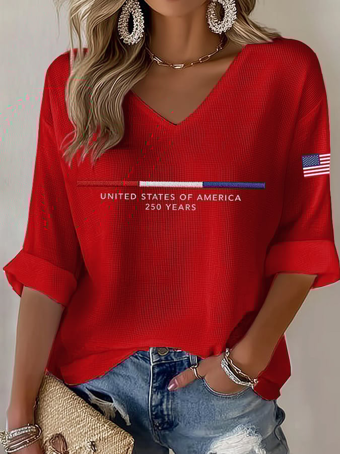 Women's United States 250TH Anniversary Print Waffle Long Sleeve T-Shirt