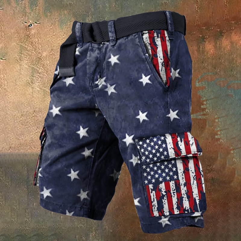 Men's Independence Day Flag Print Casual Pockets Shorts