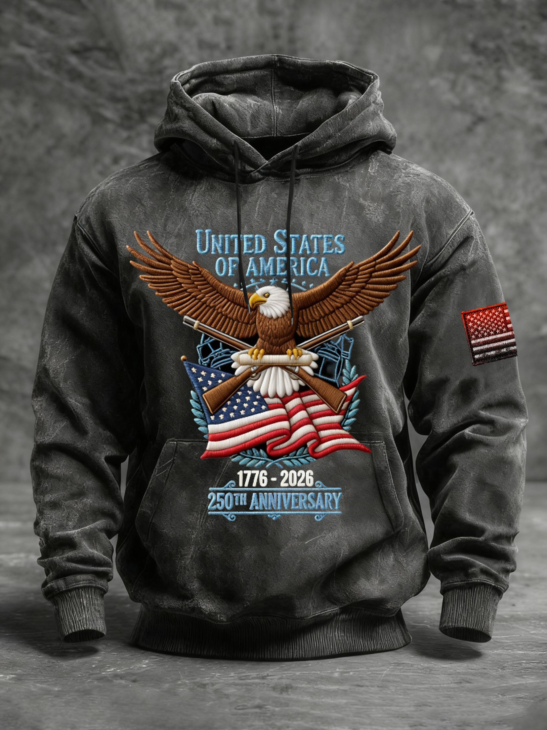 Men's Vintage American Flag Print Hooded Sweatshirt