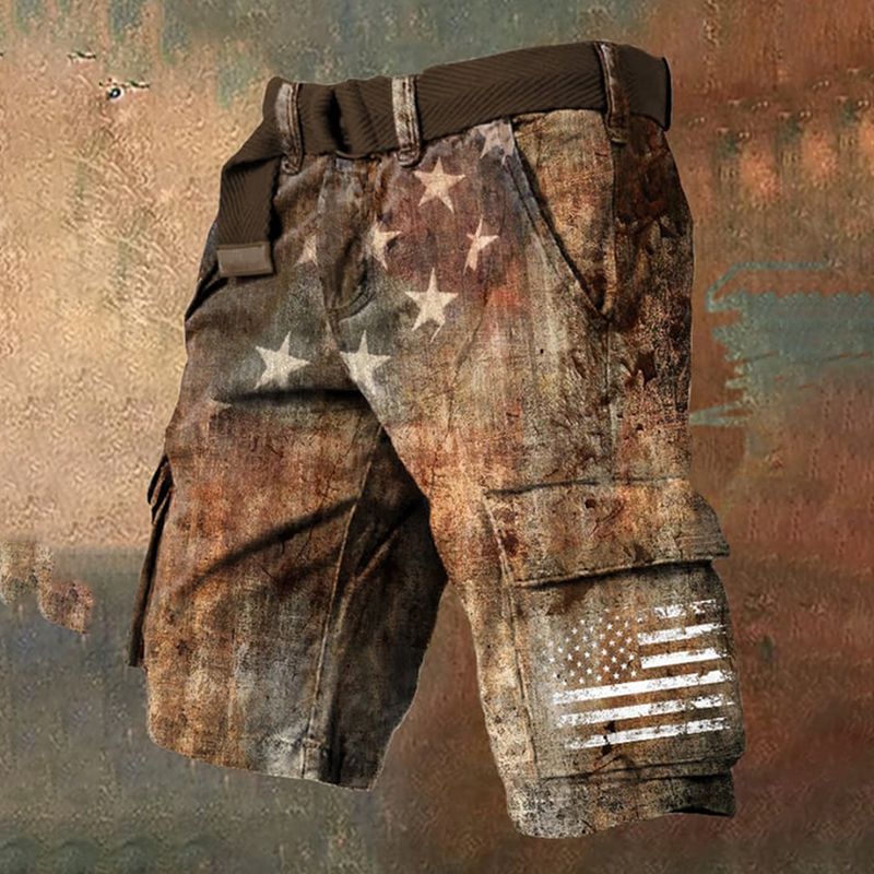 Men's Vintage Independence Day Print Casual Pockets Shorts