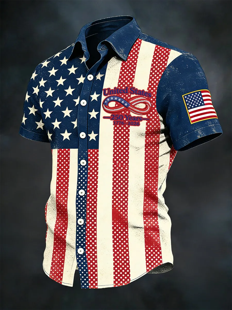 Men's Retro American 250th Anniversary Short-Sleeved Shirt