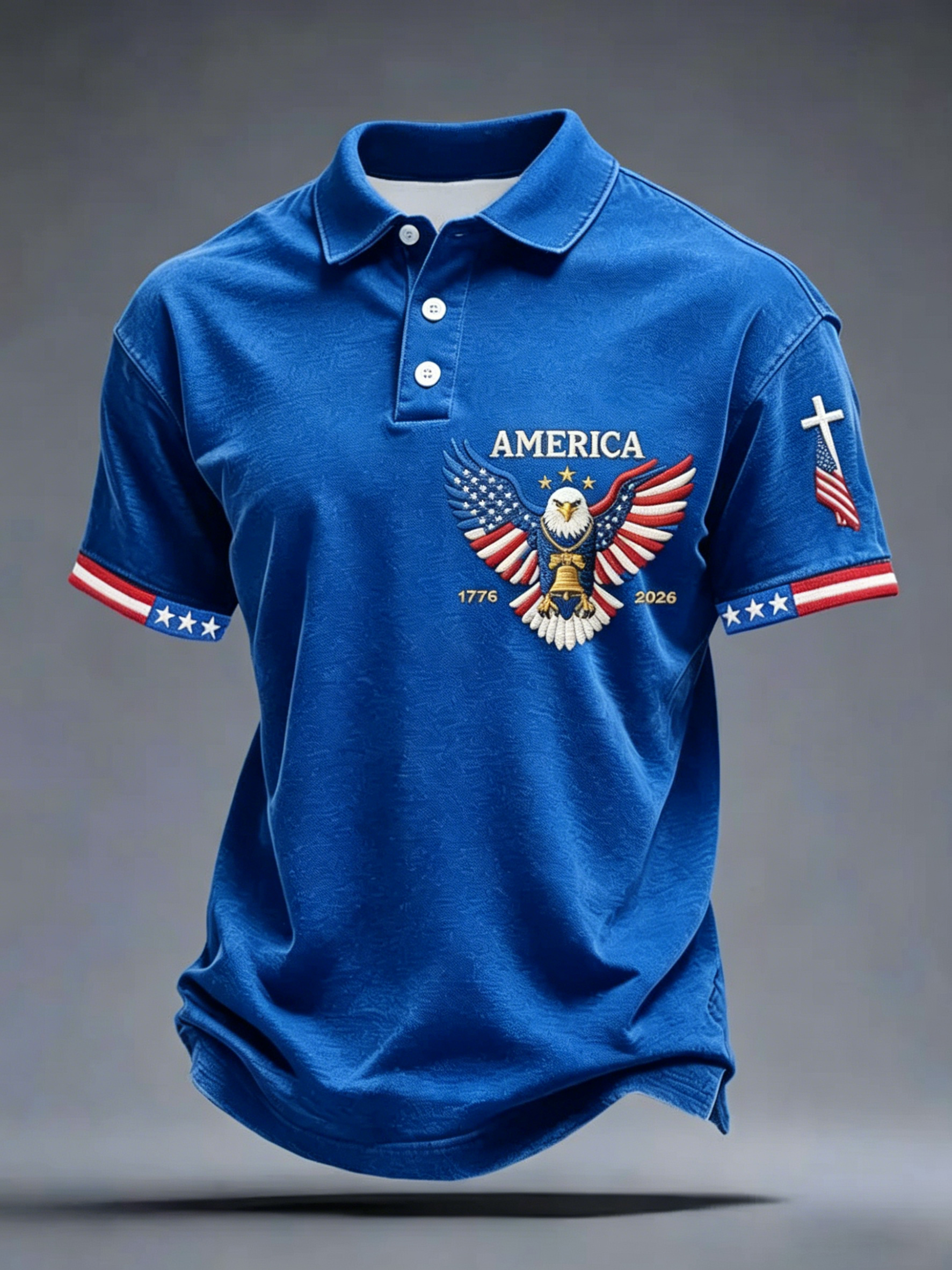 Men's USA 1776-2026 Embroidery Pattern Polo Shirt