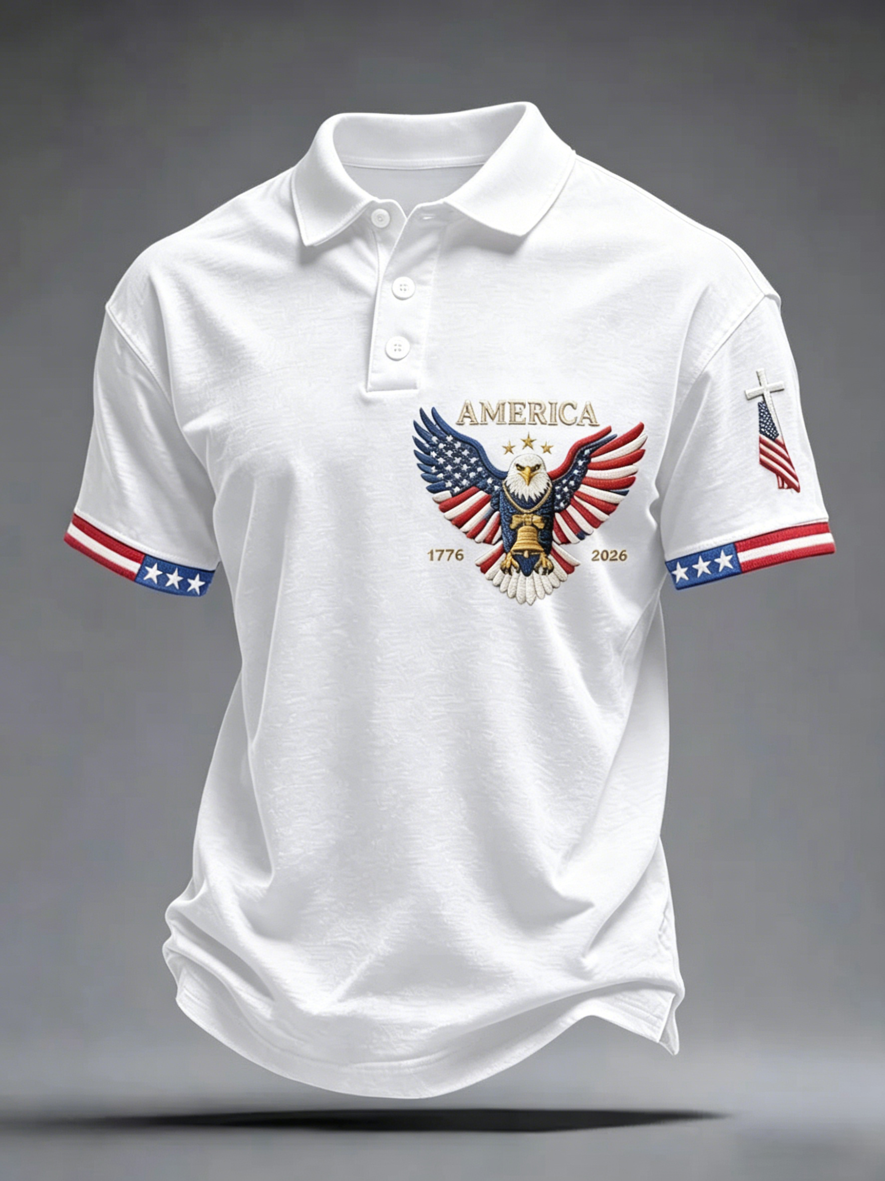 Men's USA 1776-2026 Embroidery Pattern Polo Shirt