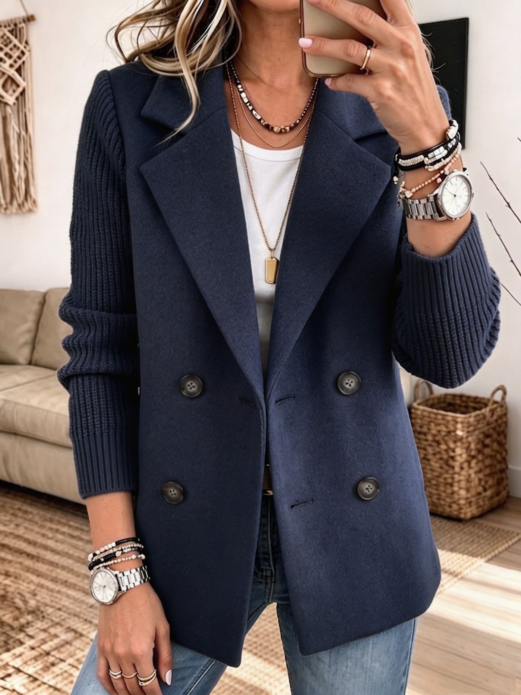 ✨ Cozy Knit-Sleeve Blazer – Chic, Warm & Effortless