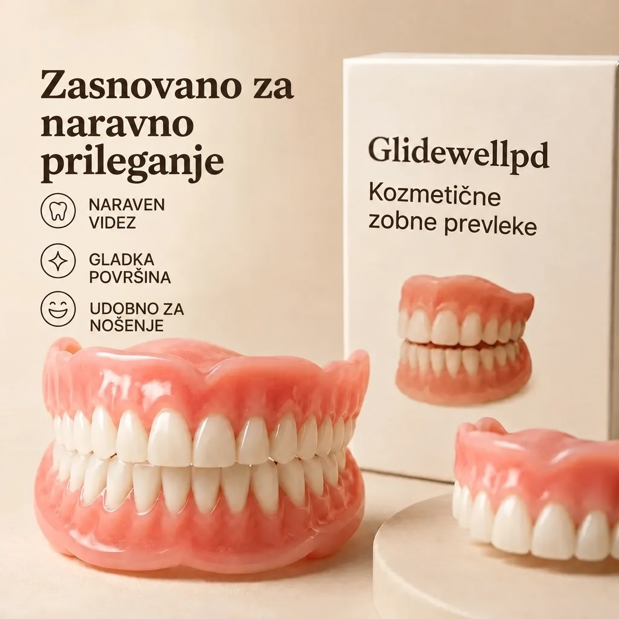 Udobna, enodelna in snemljiva zobna proteza, ki se dobro prilega in jo je preprosto čistiti.