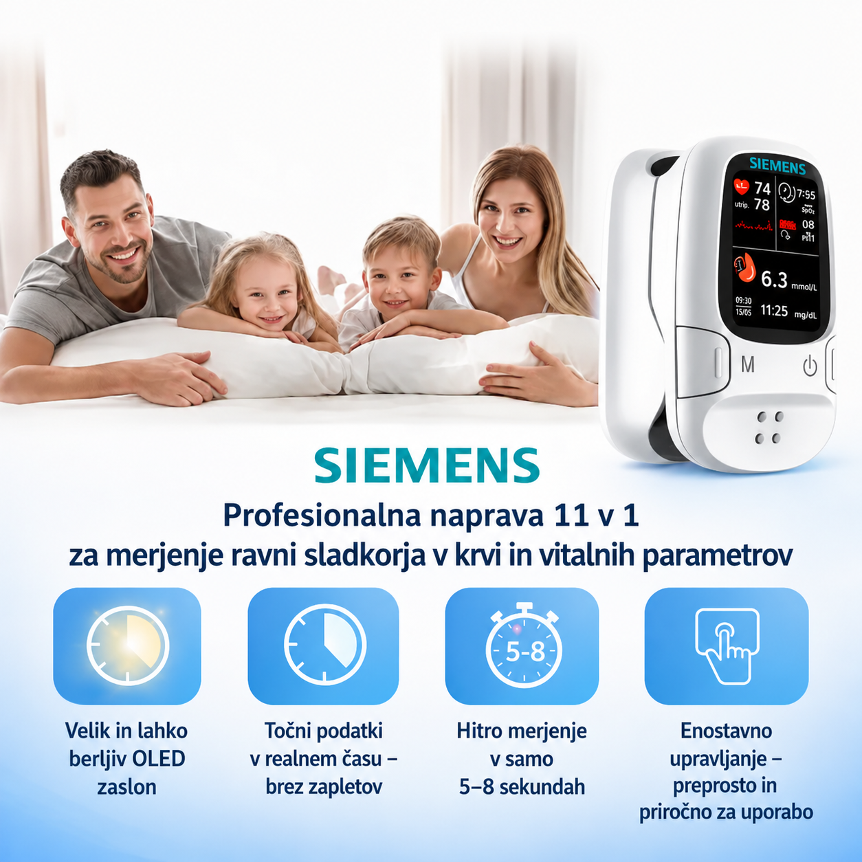 🩸 Glukometer brez prebadanja – Siemens | Brezbolečno spremljanje glukoze doma 📊