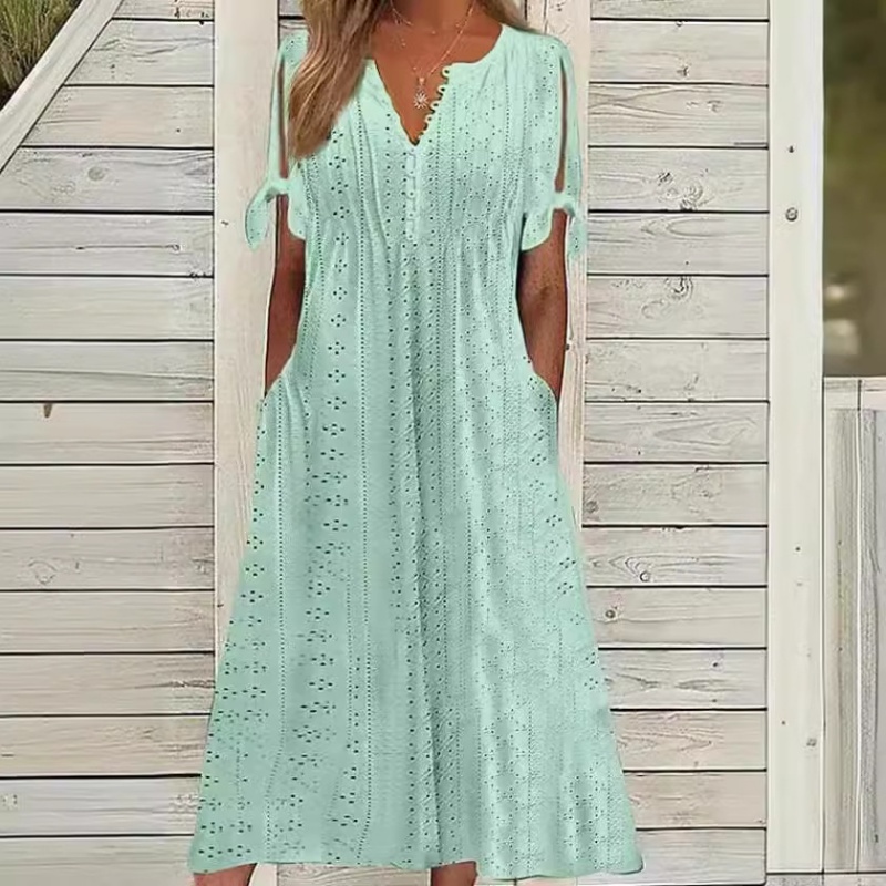 🔥 HOT SALE 49% Off 🔥 Women's Elegant V-Neck Hollow-Out Solid Dress