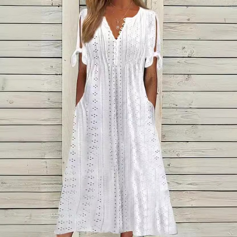 🔥 HOT SALE 49% Off 🔥 Women's Elegant V-Neck Hollow-Out Solid Dress