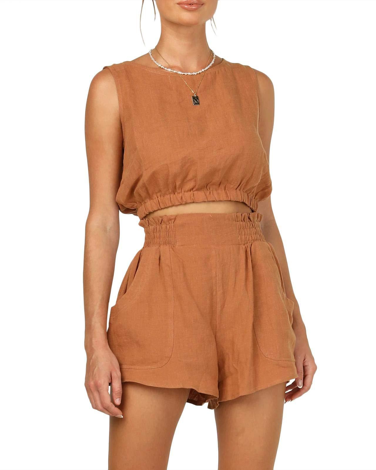 Women's Solid Color Sleeveless Short Top Casual Fashion High Waist Straight Cut Suit (2026)