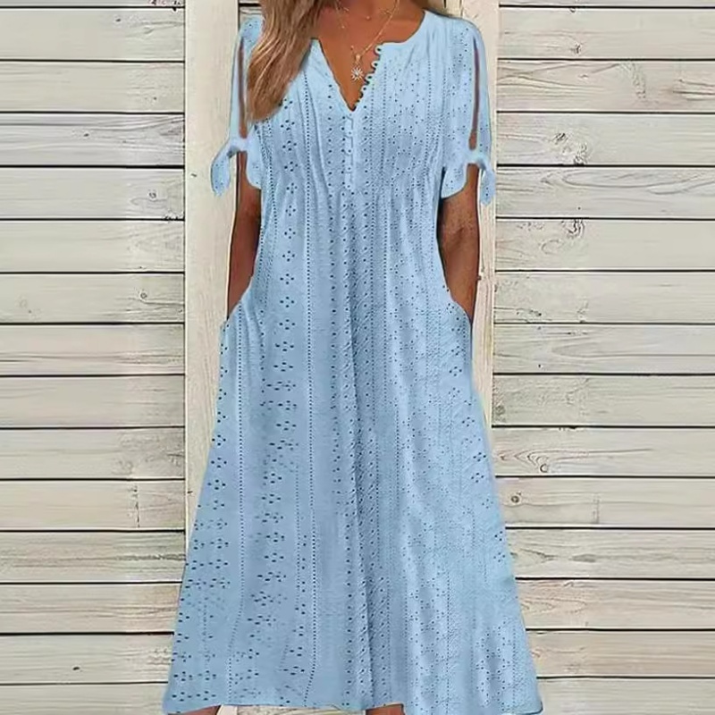 🔥 HOT SALE 49% Off 🔥 Women's Elegant V-Neck Hollow-Out Solid Dress
