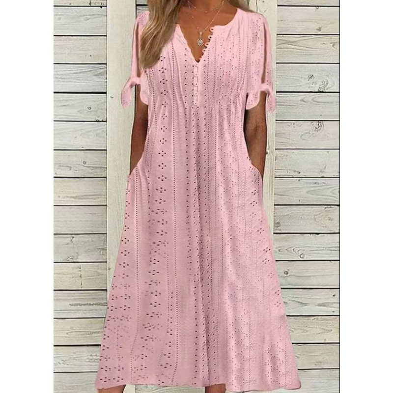 🔥 HOT SALE 49% Off 🔥 Women's Elegant V-Neck Hollow-Out Solid Dress