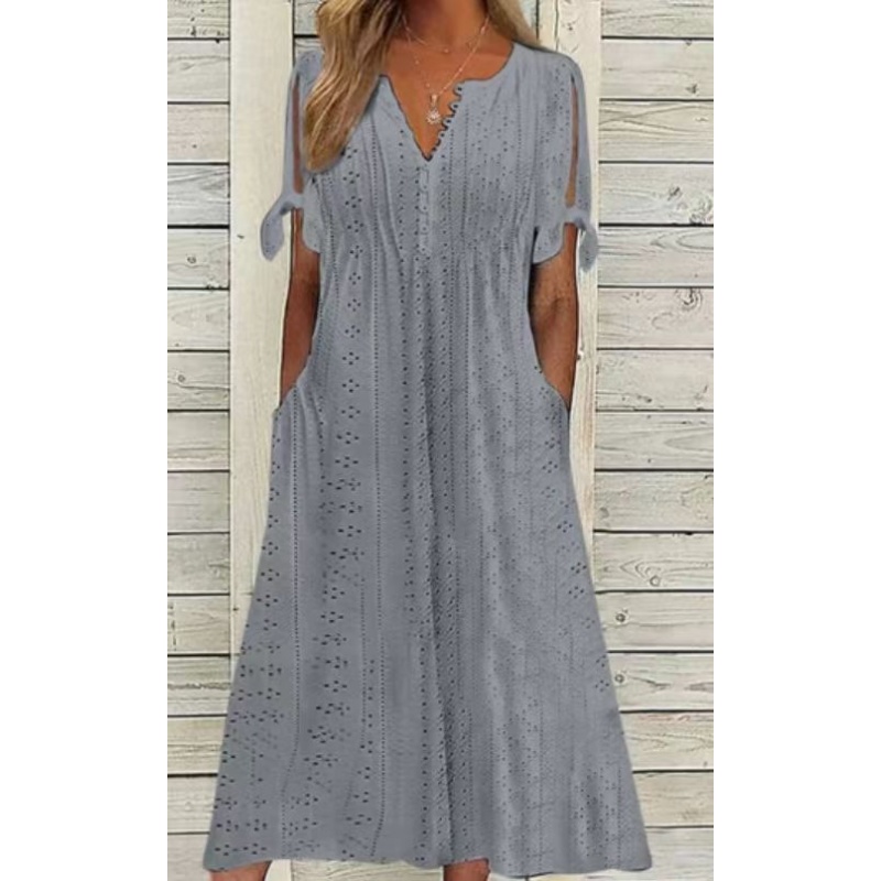 🔥 HOT SALE 49% Off 🔥 Women's Elegant V-Neck Hollow-Out Solid Dress