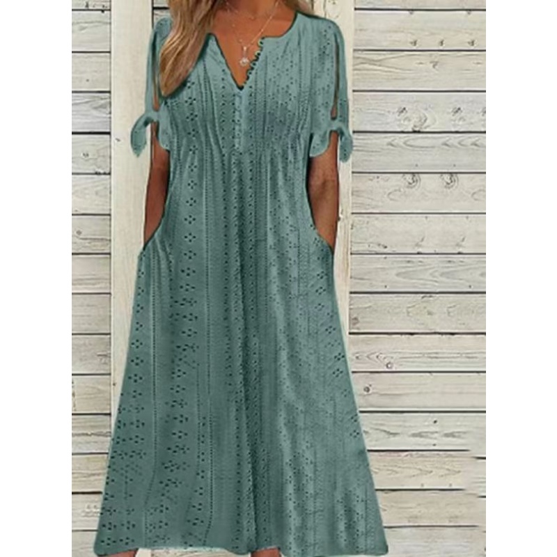 🔥 HOT SALE 49% Off 🔥 Women's Elegant V-Neck Hollow-Out Solid Dress