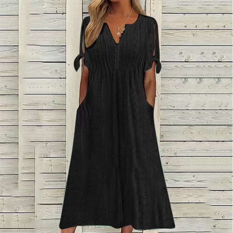 🔥 HOT SALE 49% Off 🔥 Women's Elegant V-Neck Hollow-Out Solid Dress