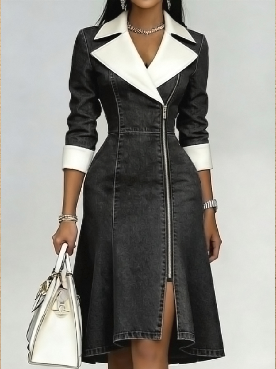 QUEENWAY | Women's Slim-fit Patchwork Denim Dress