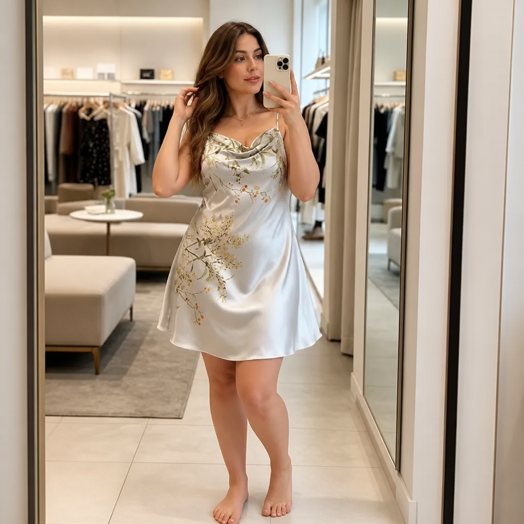 Cowl Neck Draped Satin Slip Dress